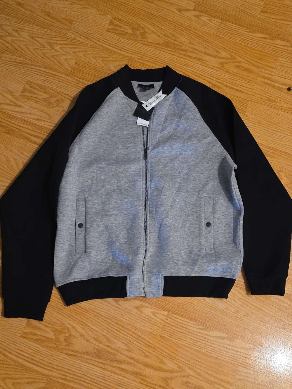 Magaschoni Gray and Black Raglan Bomber Jacket